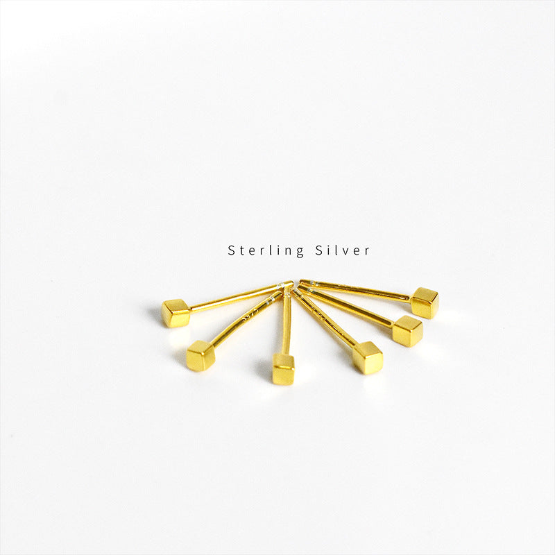 Damen-Ohrringe aus Sterlingsilber, quadratisch, schlicht, elegant