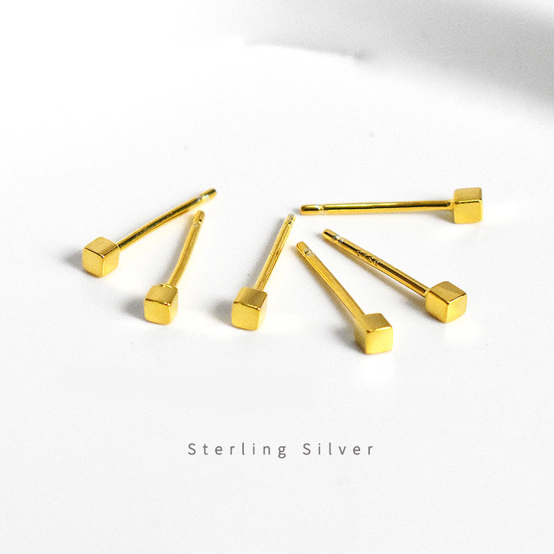 Damen-Ohrringe aus Sterlingsilber, quadratisch, schlicht, elegant