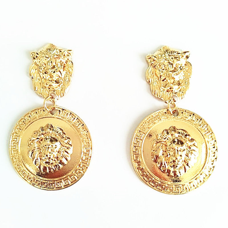 Lion's Head Metal Exaggerated Baroque Totem Earrings
