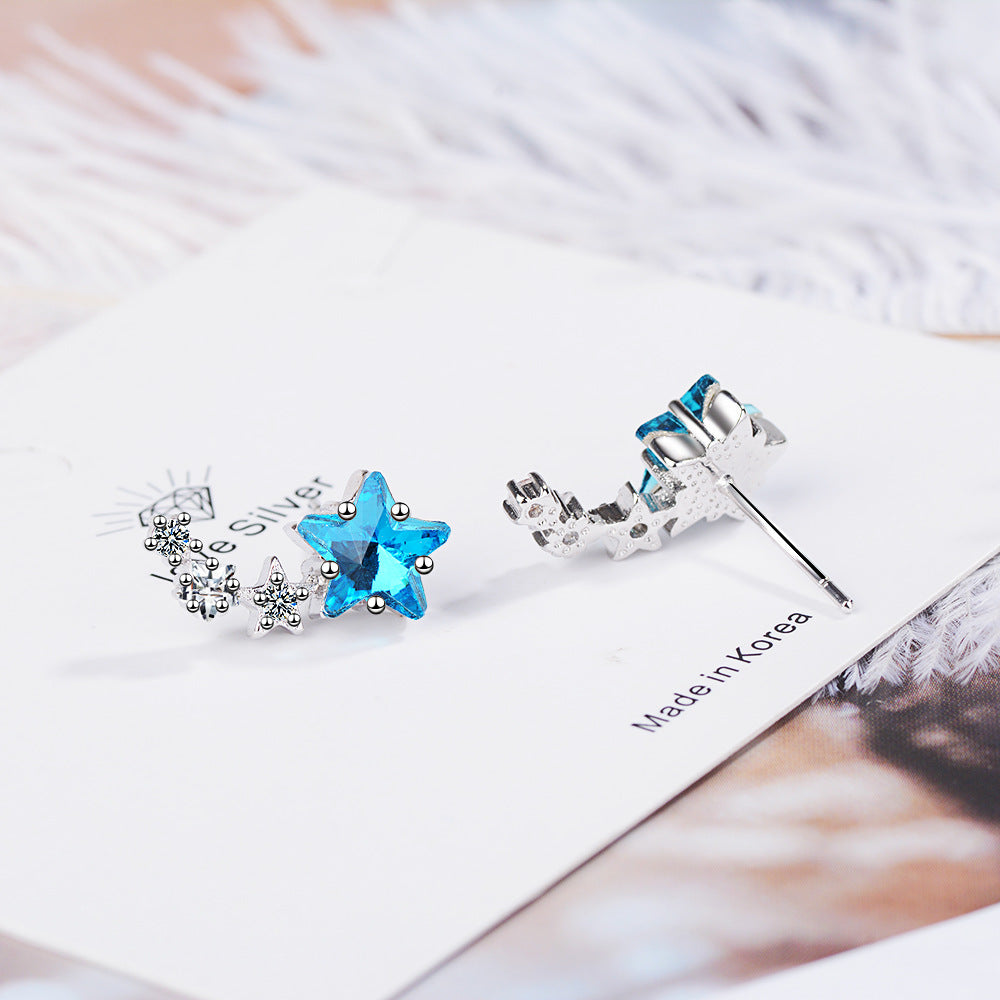 Women's Fresh Blue Five-pointed Star Artificial Crystal Earrings