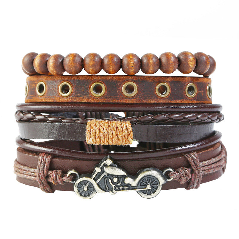 Men's Vintage Weave Set Cattle Leather Ornament Genuine Bracelets