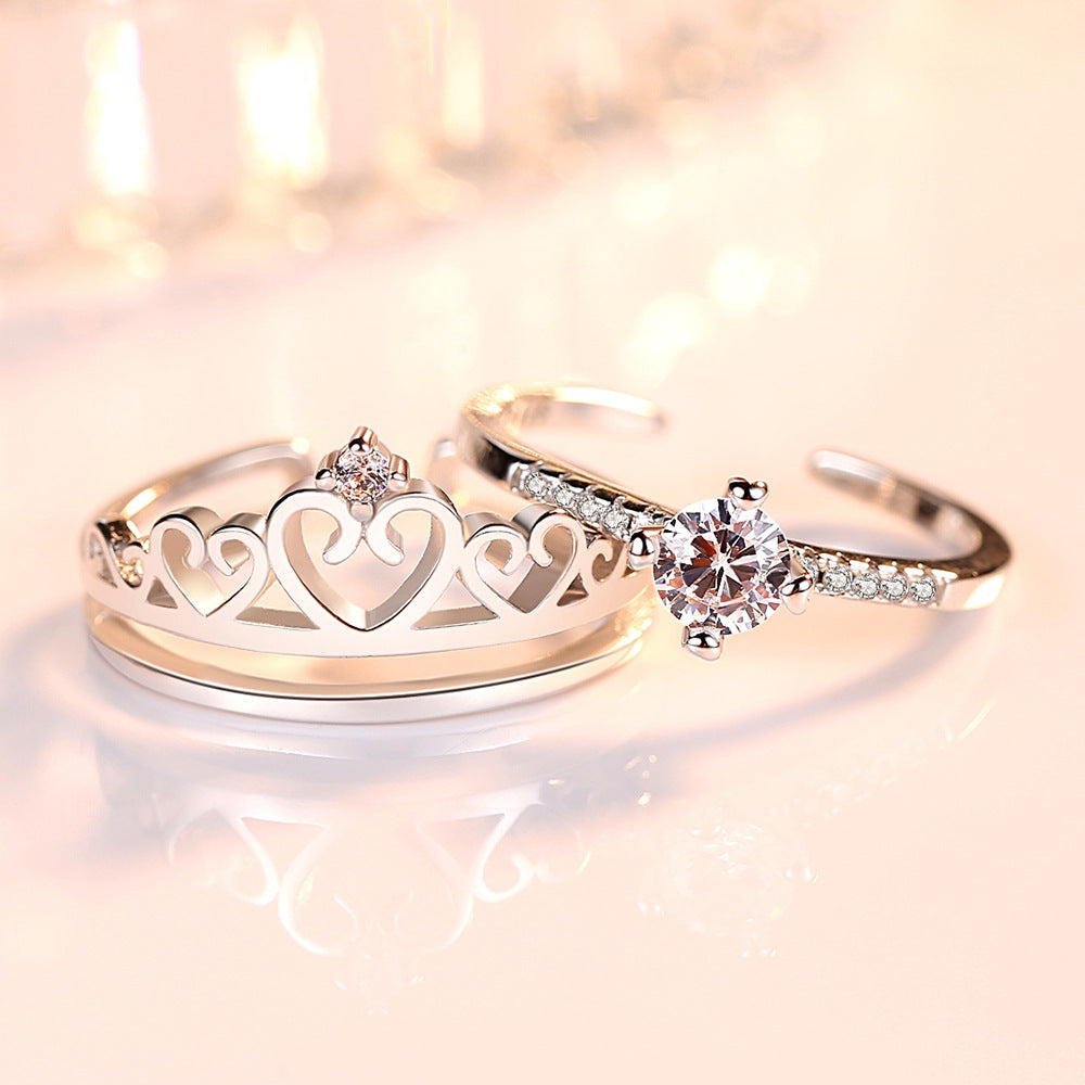 Ornament For Couple Simple Crown Inlaid Rings