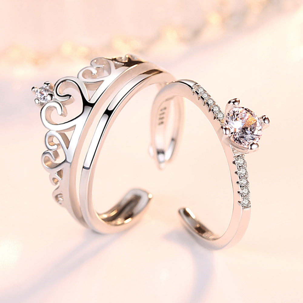 Ornament For Couple Simple Crown Inlaid Rings