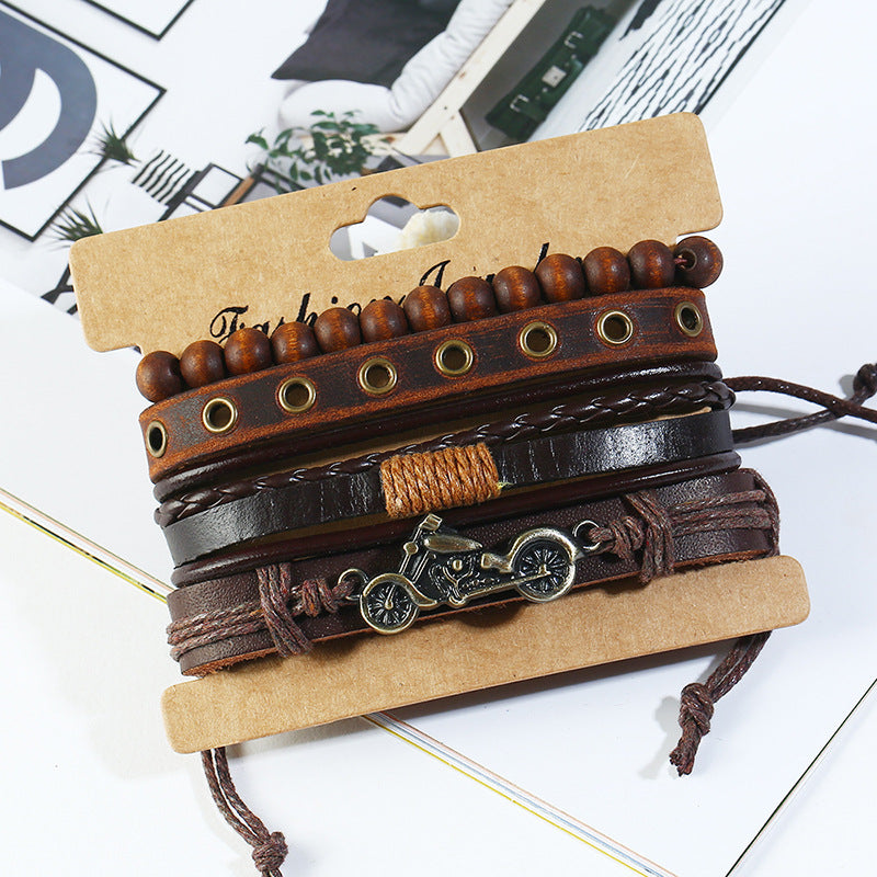 Men's Vintage Weave Set Cattle Leather Ornament Genuine Bracelets