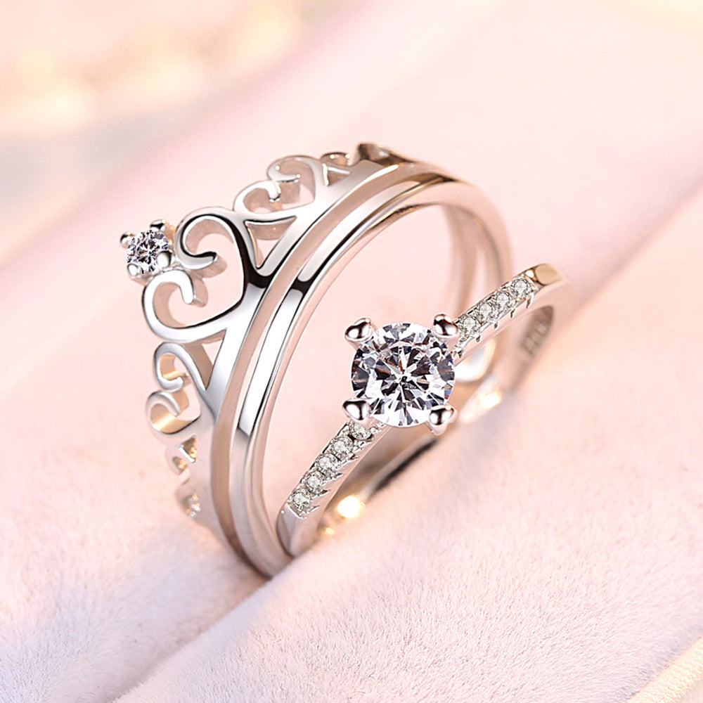 Ornament For Couple Simple Crown Inlaid Rings