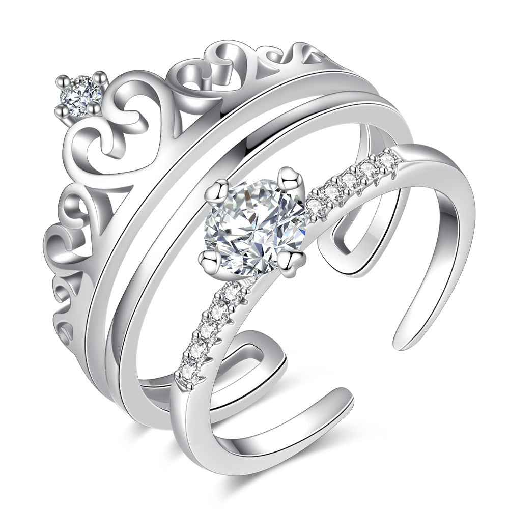 Ornament For Couple Simple Crown Inlaid Rings