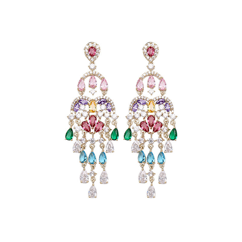 Women's Tassel Long Color Zircon Stylish Water Earrings