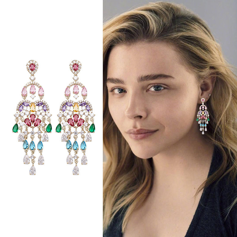 Women's Tassel Long Color Zircon Stylish Water Earrings