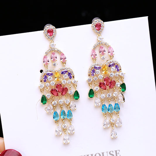 Women's Tassel Long Color Zircon Stylish Water Earrings