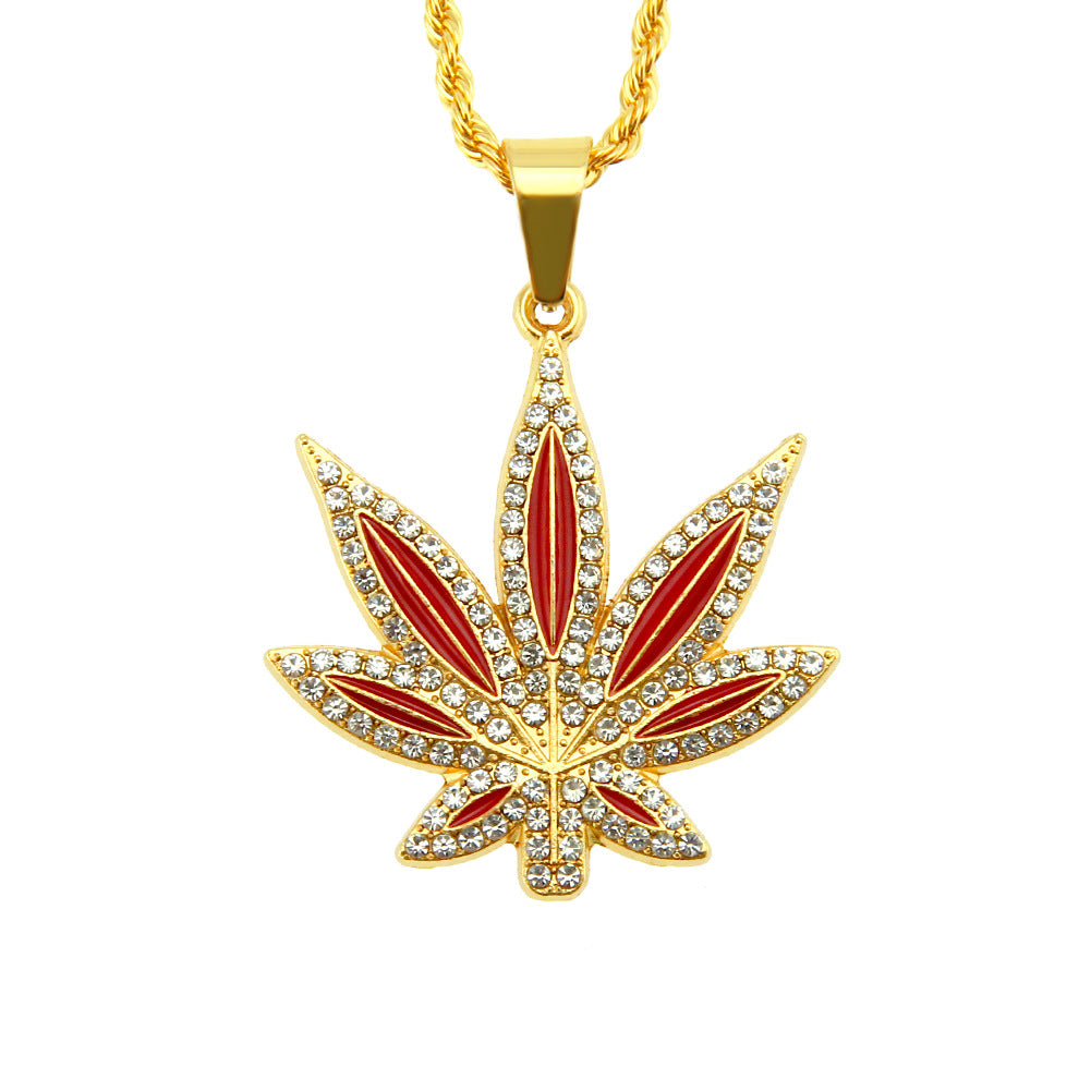 Herren-Halsketten mit Hip-Hop-Ornament-Ahornblatt-Anhänger