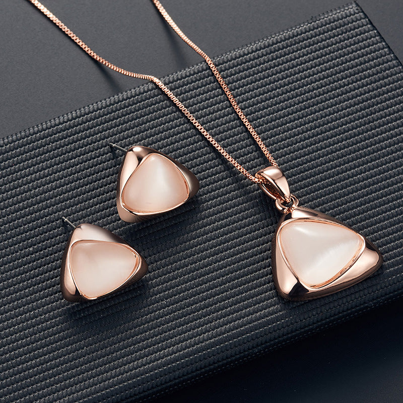 Simplified Design Geometric Triangle Electroplated Cat's Eye Jewelry Set