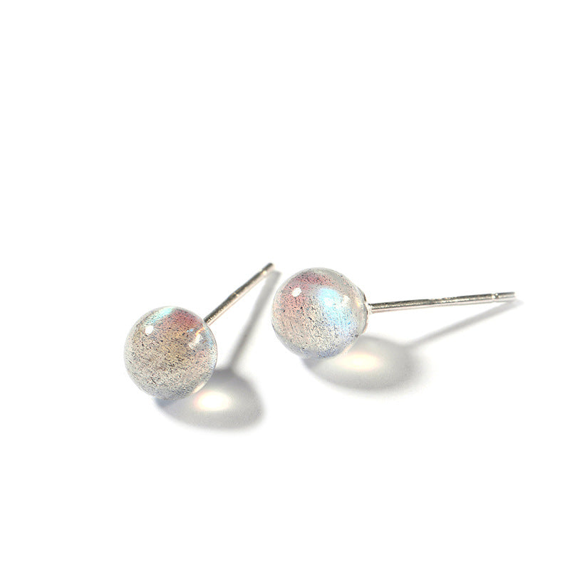 Women's Sier Korean Simple Moonstone Elegant Gradient Labradorite Stud Earrings