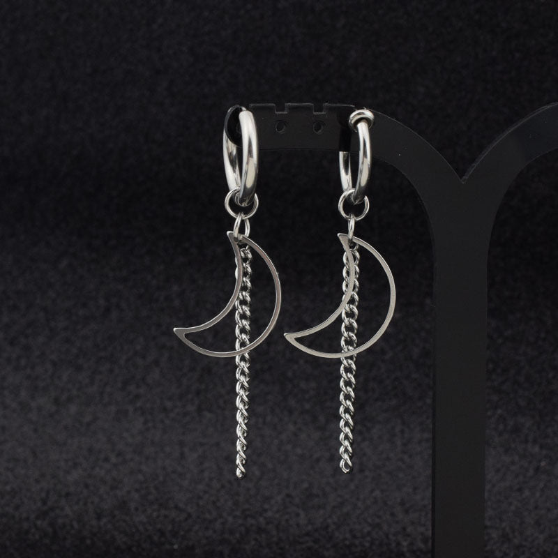 Herren-Ohrringe mit Mondkette und Federclip-Ornament