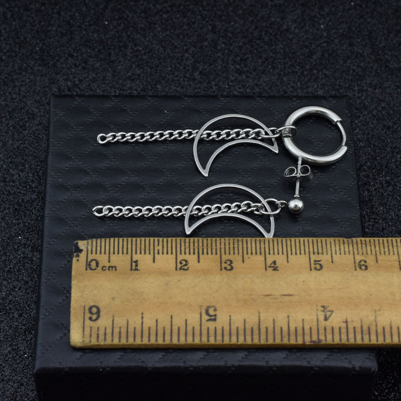 Herren-Ohrringe mit Mondkette und Federclip-Ornament