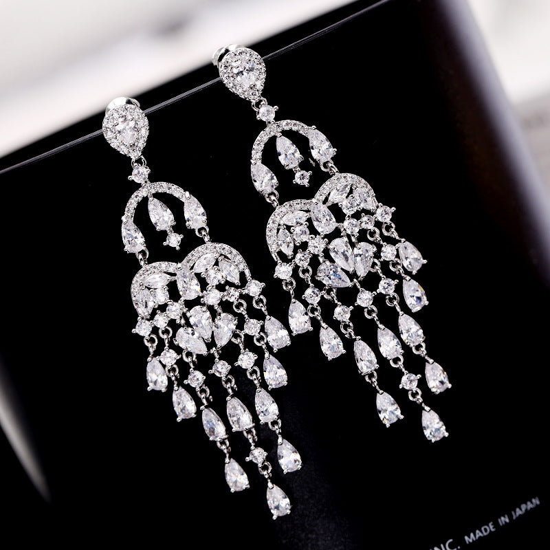Women's Tassel Long Color Zircon Stylish Water Earrings