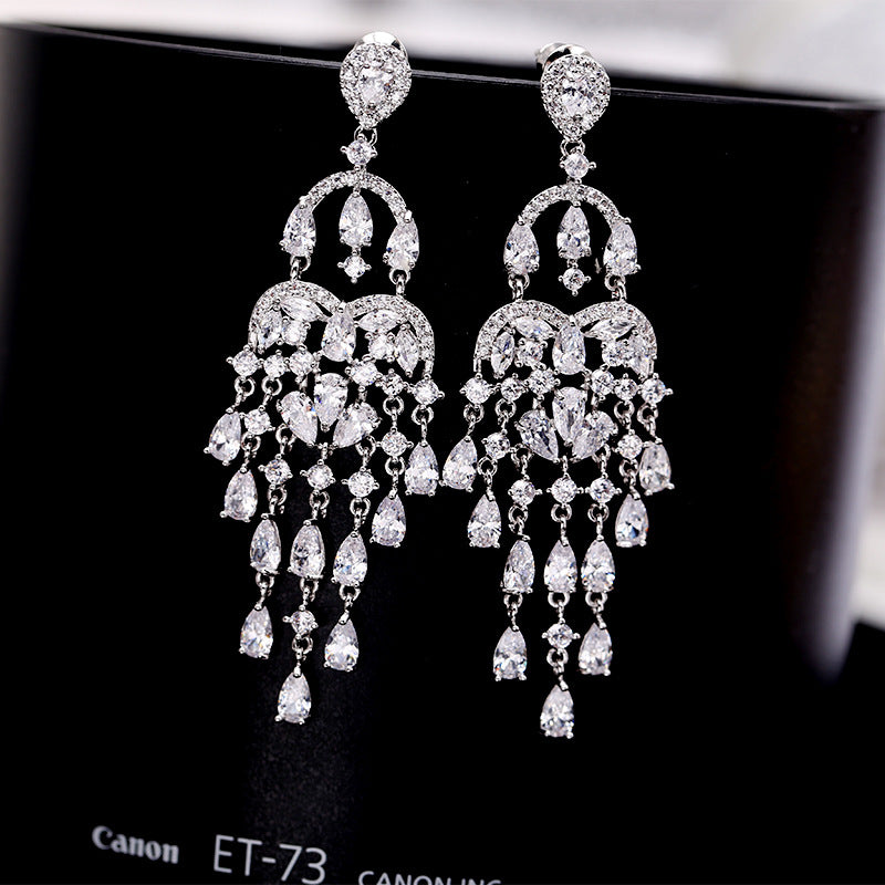 Women's Tassel Long Color Zircon Stylish Water Earrings