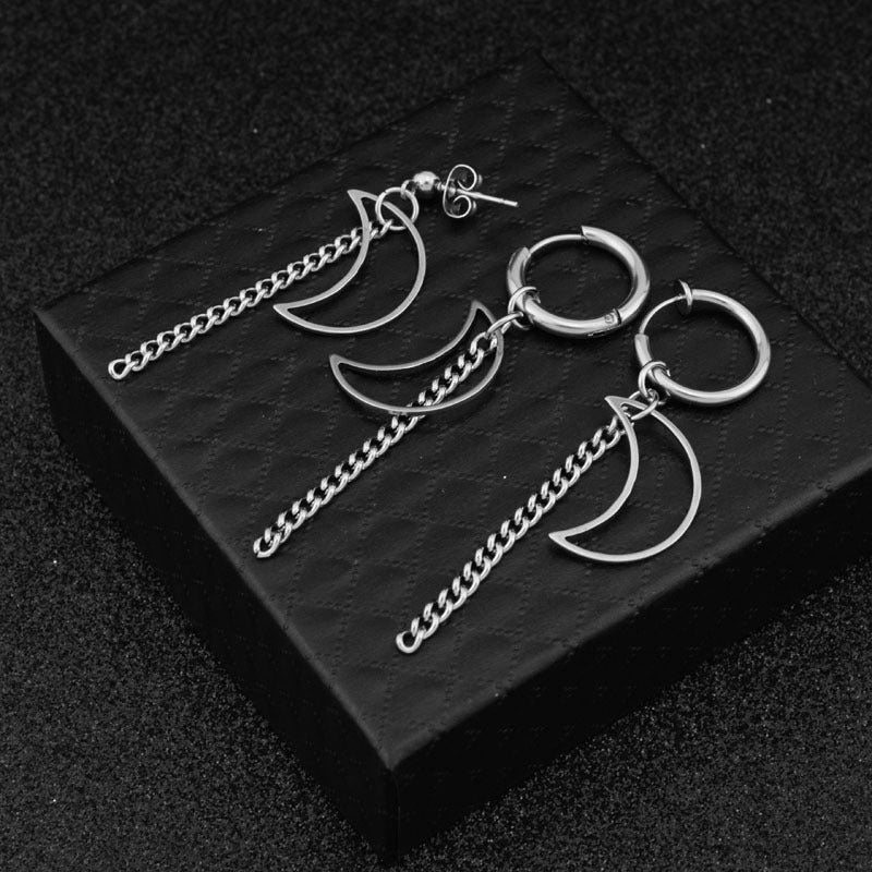 Herren-Ohrringe mit Mondkette und Federclip-Ornament