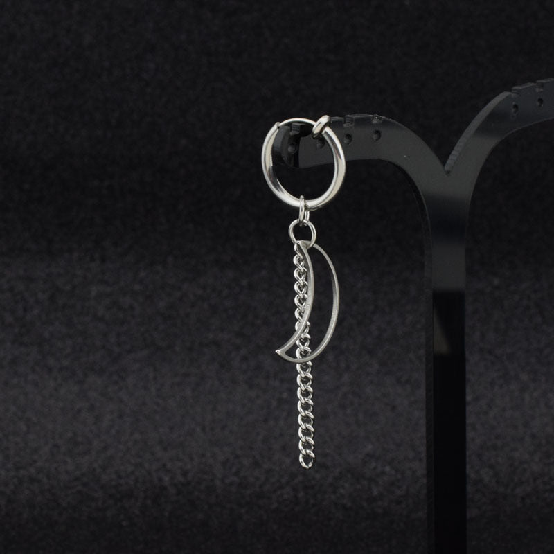 Herren-Ohrringe mit Mondkette und Federclip-Ornament