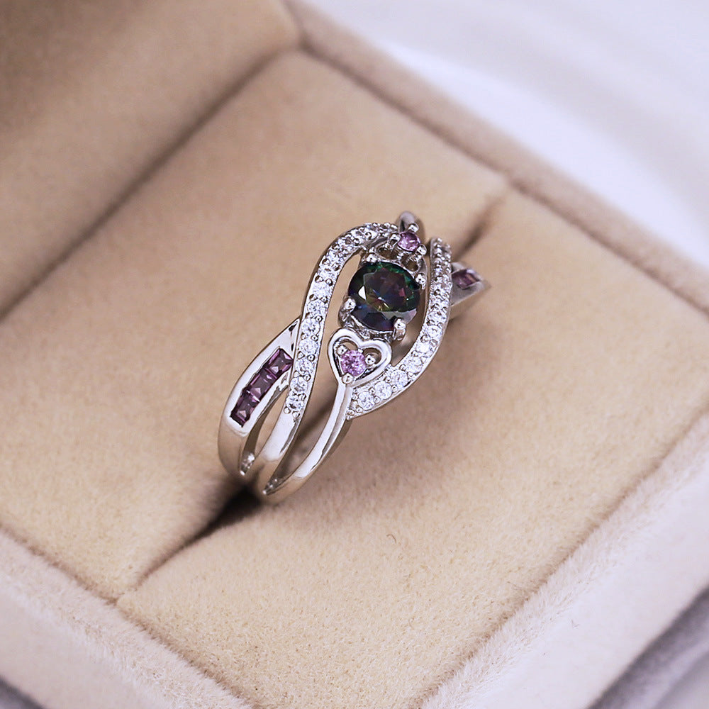 Amethyst Color Zircon White Gold Plated Rings