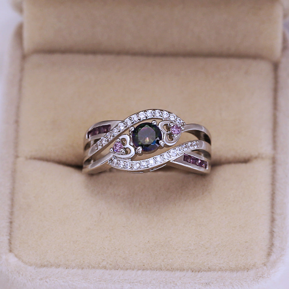 Amethyst Color Zircon White Gold Plated Rings