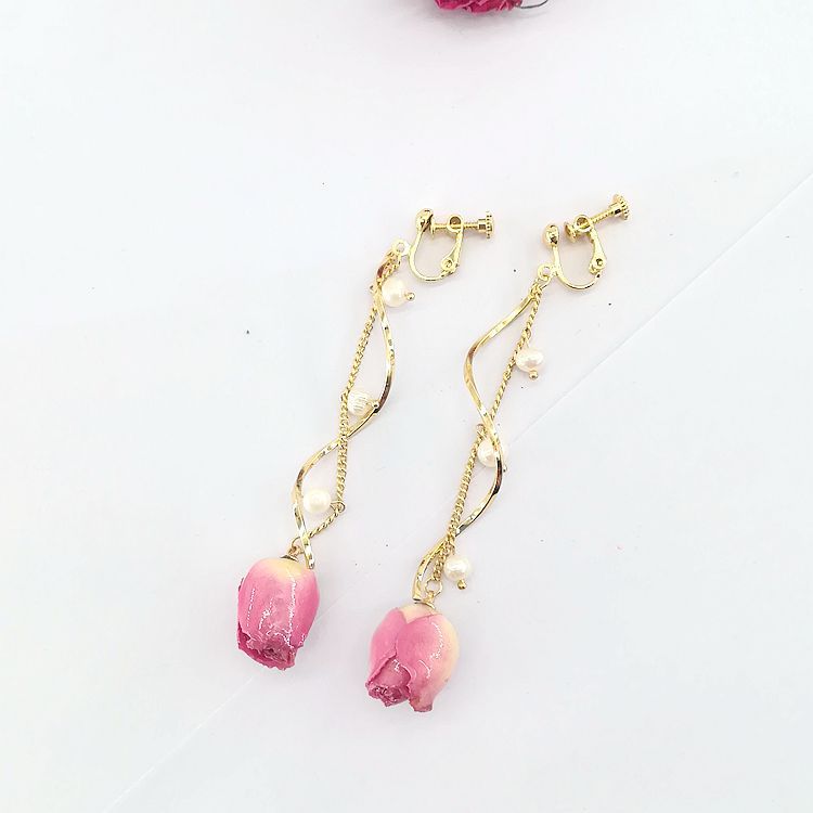 Real Flower Preserved Fresh Sweet Mori Pink Lady Series Ear Earrings