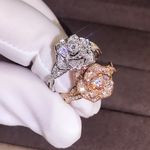 Luxus-Diamant-Blumen-Kristall-Zirkon-Vollringe für Damen