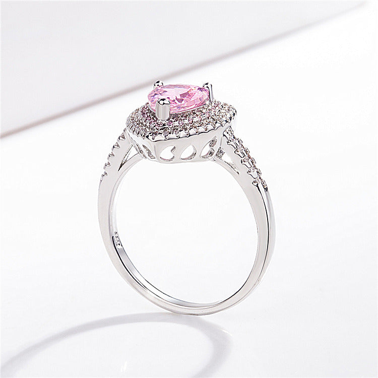Women's Pink Love Heart-shaped White Gold Plated Rings
