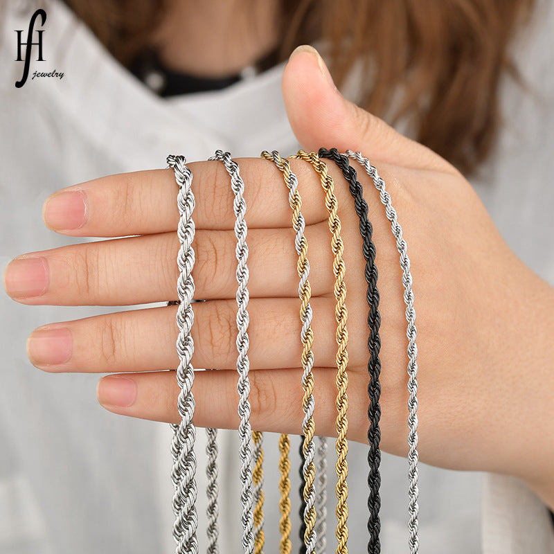 Steel Hip Hop Vacuum Plating Twisted Necklaces
