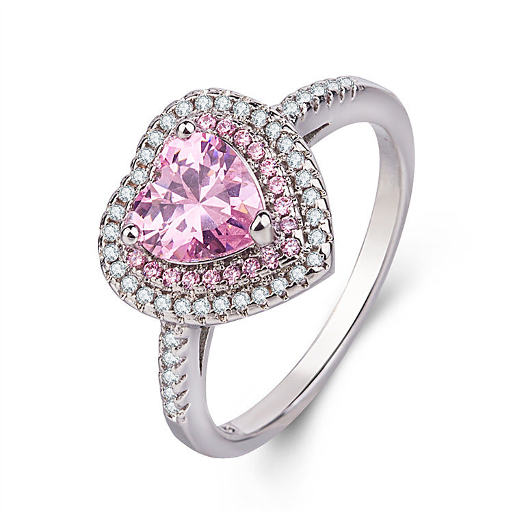 Women's Pink Love Heart-shaped White Gold Plated Rings