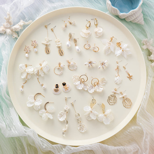 Women's Sweet Cold Starfish Shell Shaped Pearl Earrings