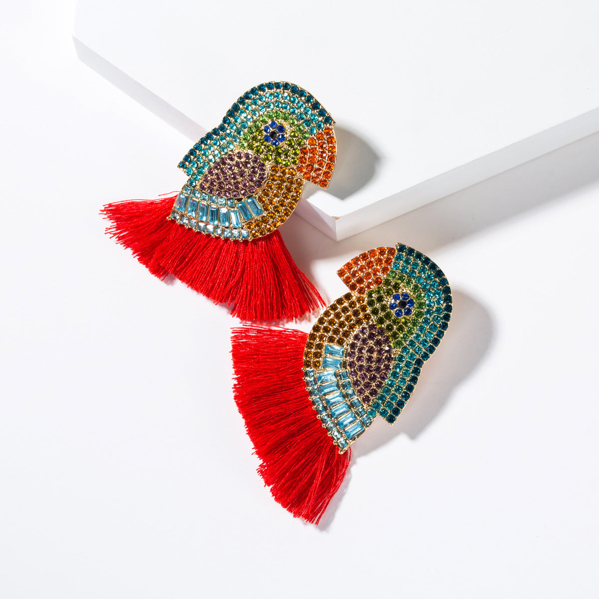 Acrylic Colorful Crystals Parrot Tassel Female Earrings