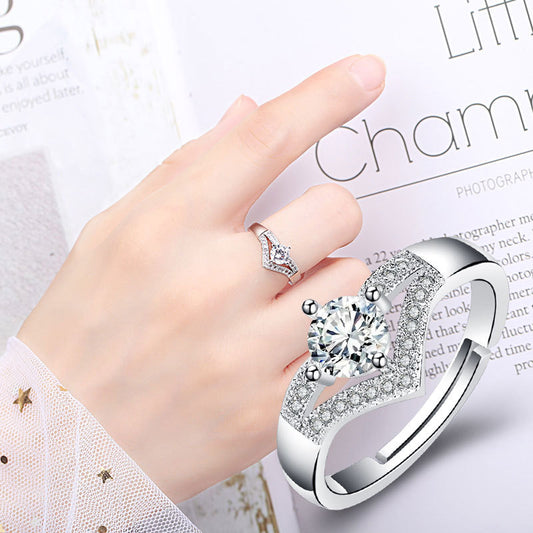 Women's Heart-shaped Open Diamond Love V-shaped Design Rings