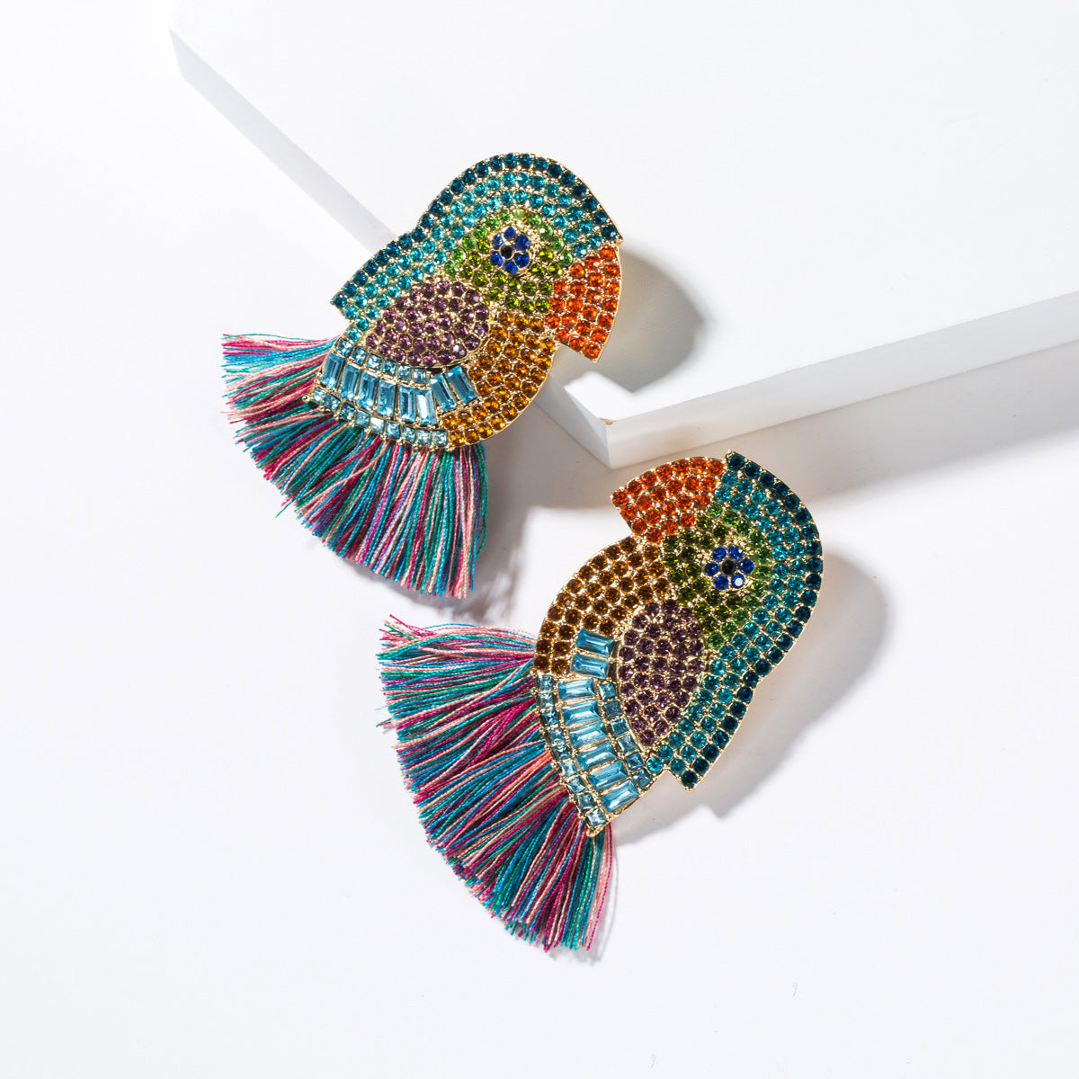 Acrylic Colorful Crystals Parrot Tassel Female Earrings