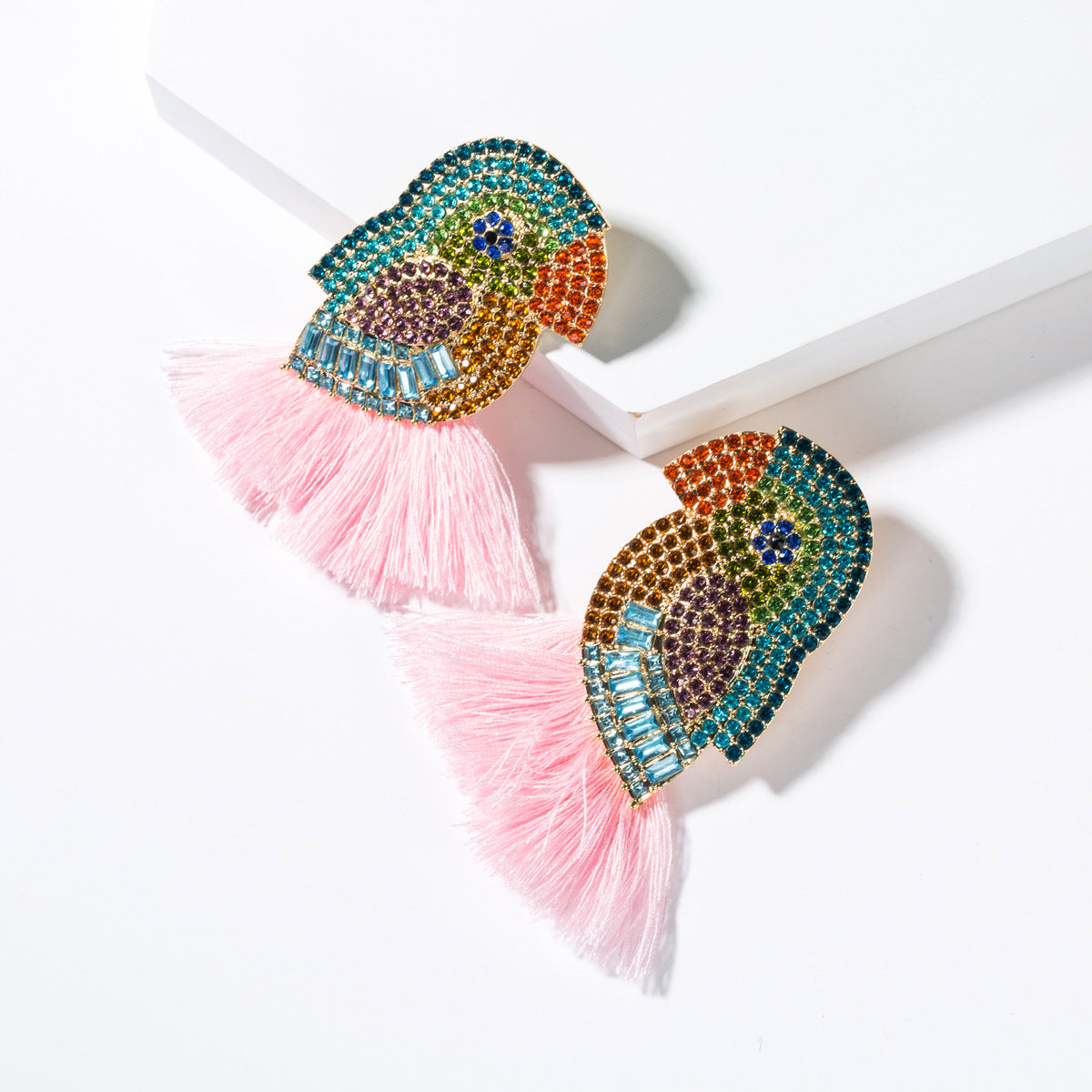 Acrylic Colorful Crystals Parrot Tassel Female Earrings
