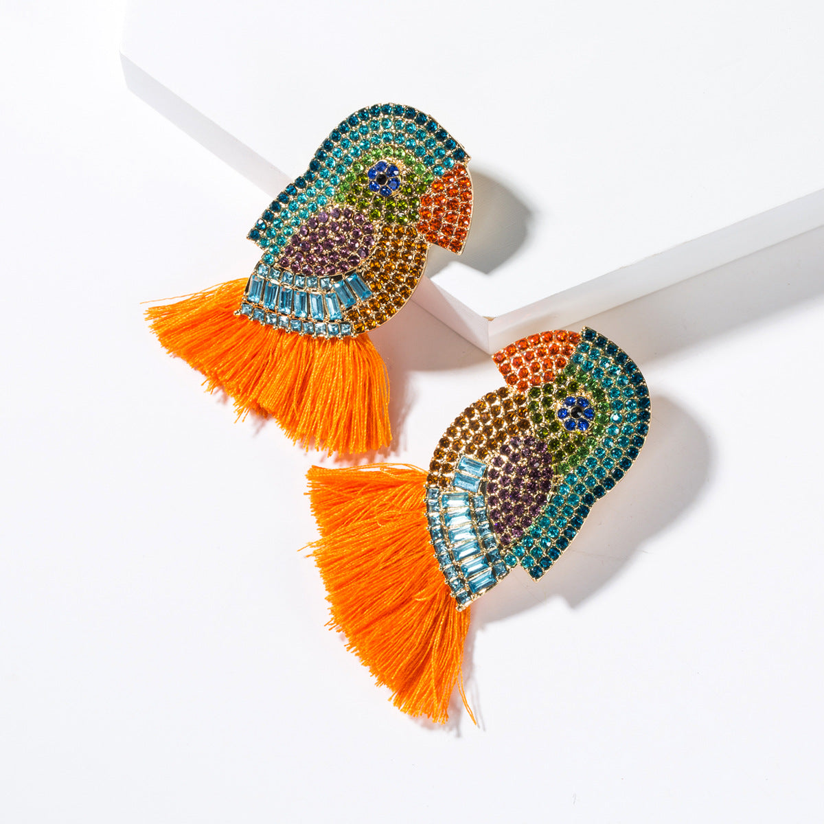 Acrylic Colorful Crystals Parrot Tassel Female Earrings