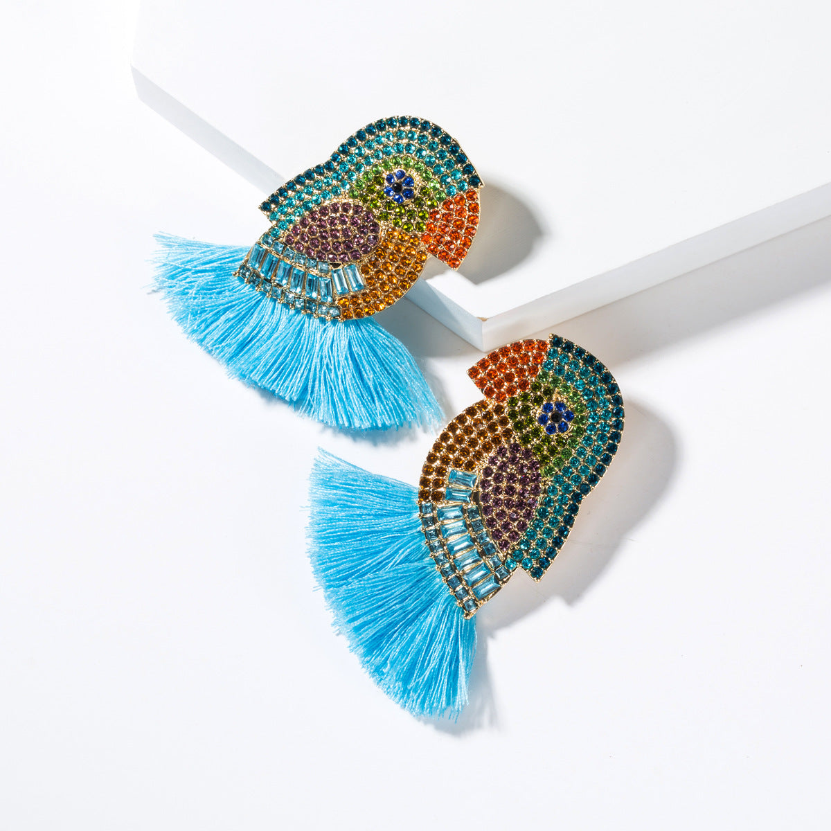 Acrylic Colorful Crystals Parrot Tassel Female Earrings
