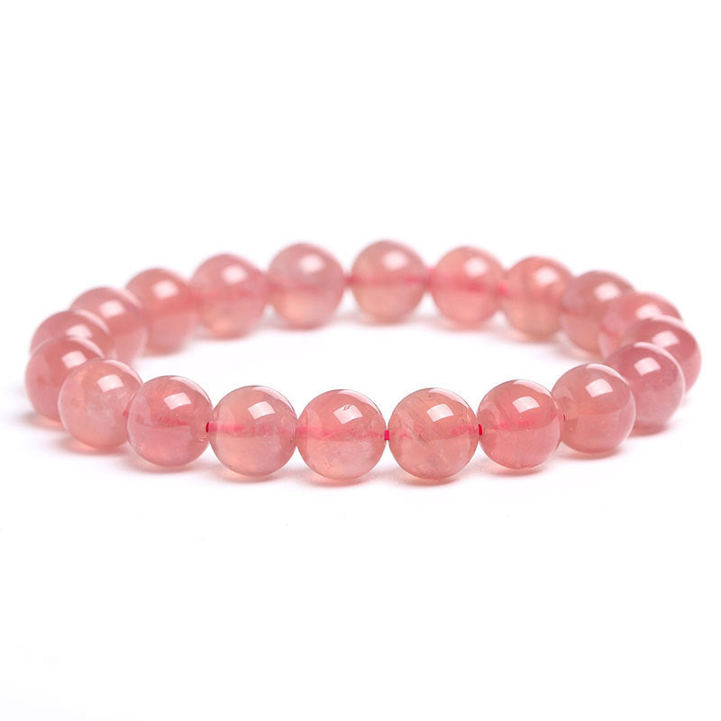 Natural Madagascar Pink Crystal Single Circle Round Beads Bracelet