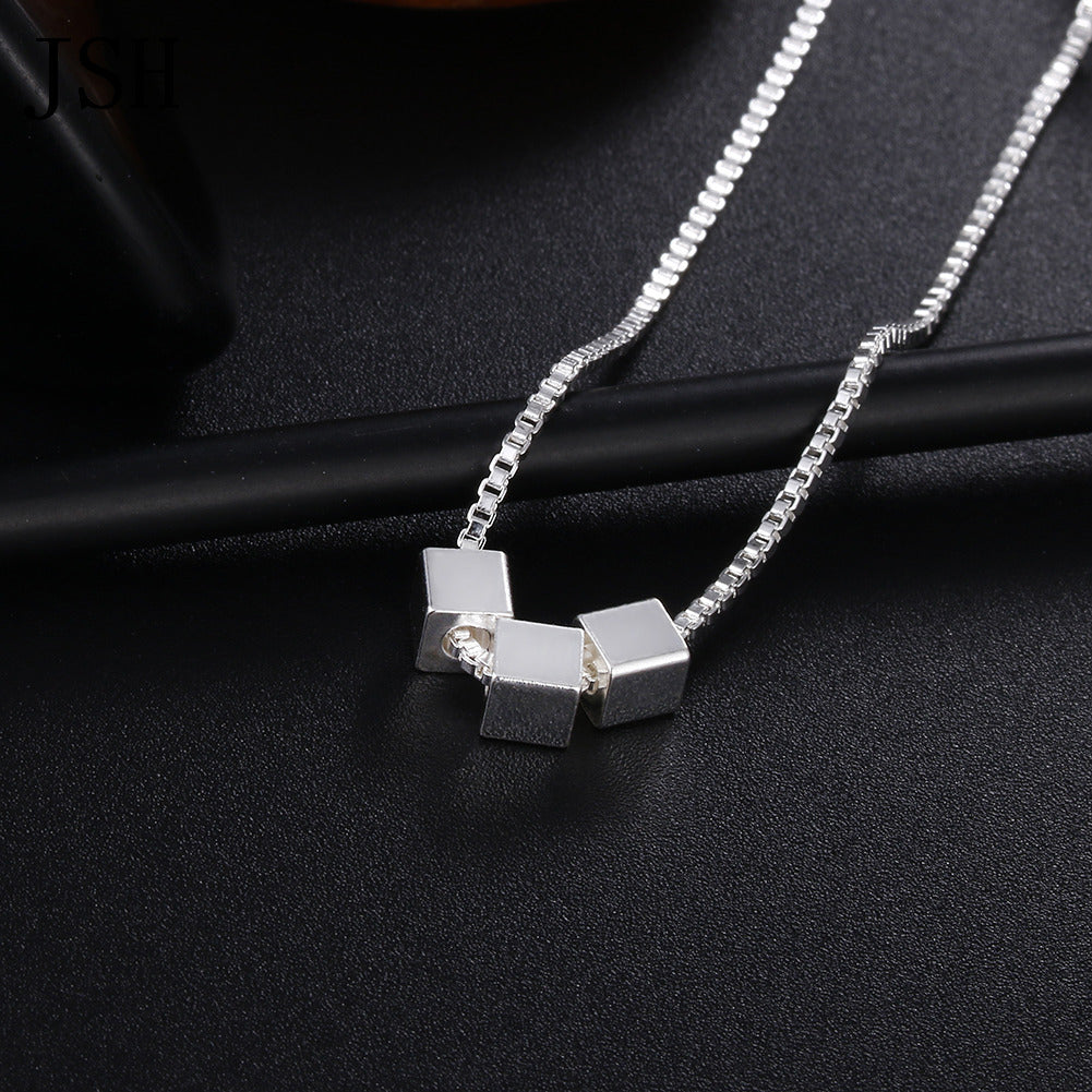 Women's Fashion Brushed Three Square Pendant Clavicle Necklaces