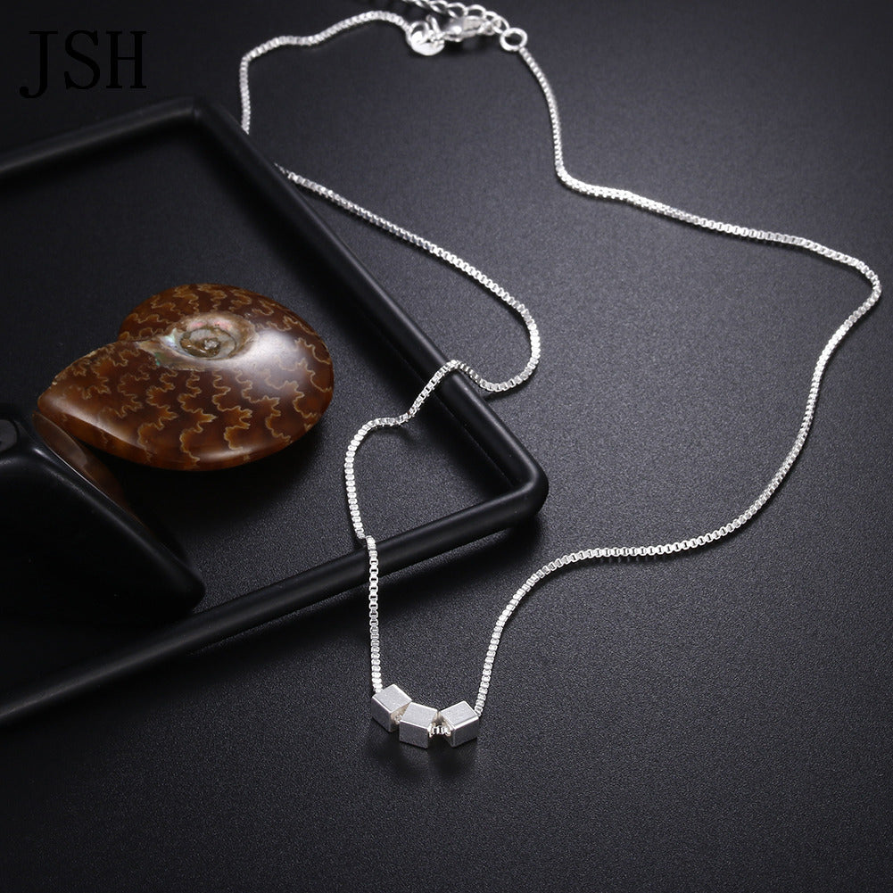 Women's Fashion Brushed Three Square Pendant Clavicle Necklaces