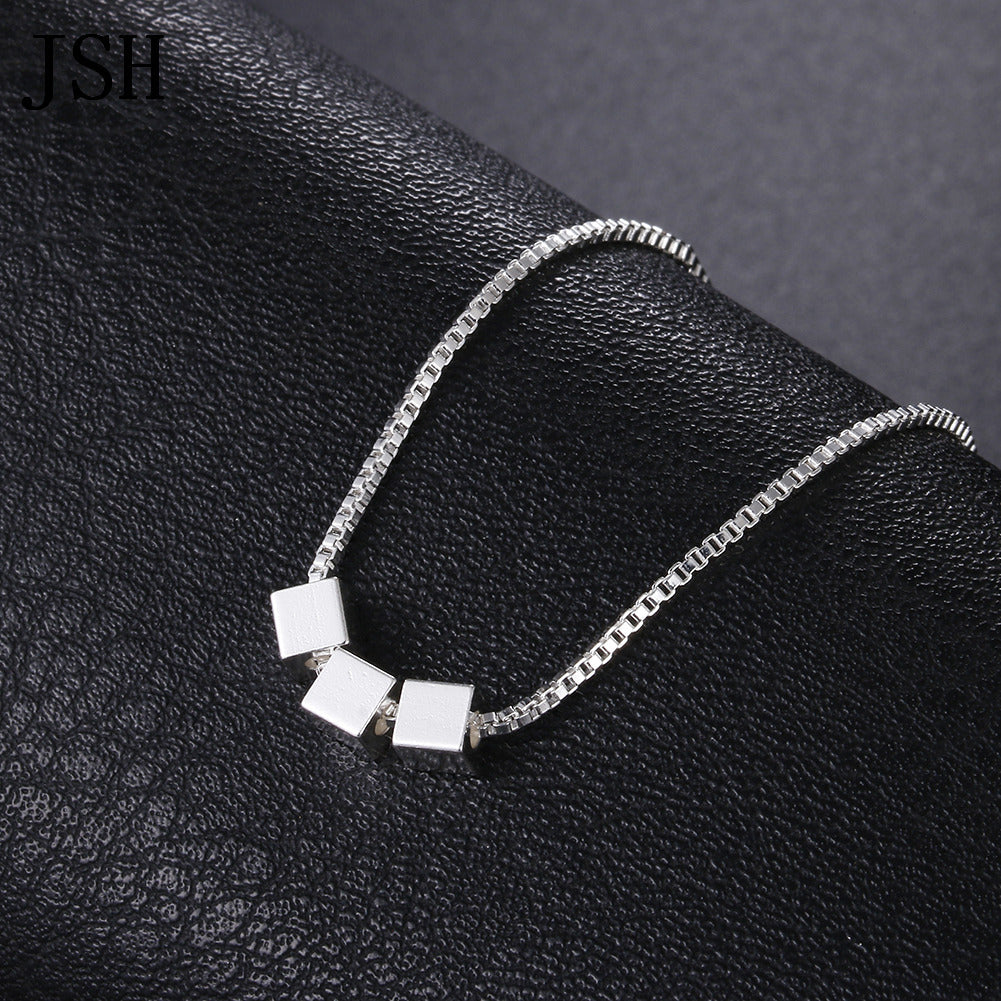Women's Fashion Brushed Three Square Pendant Clavicle Necklaces