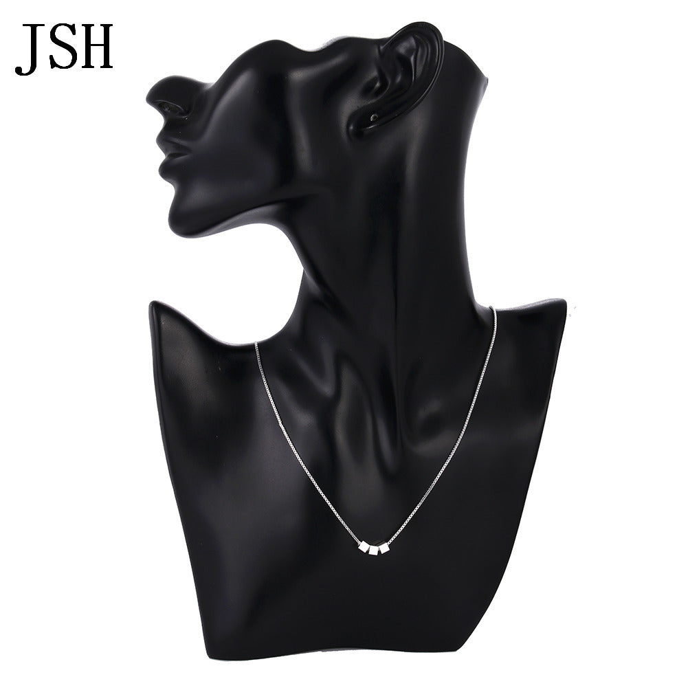 Women's Fashion Brushed Three Square Pendant Clavicle Necklaces