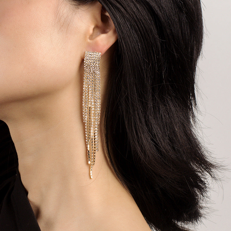 Light Luxury Temperament Super Flash Long Fringe Female Earrings