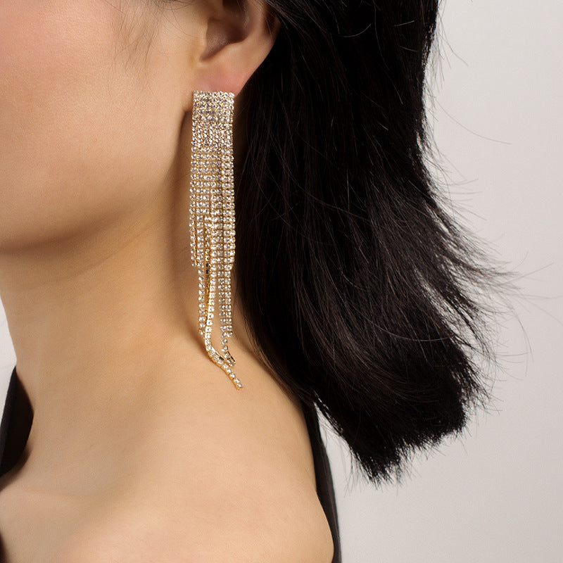 Light Luxury Temperament Super Flash Long Fringe Female Earrings