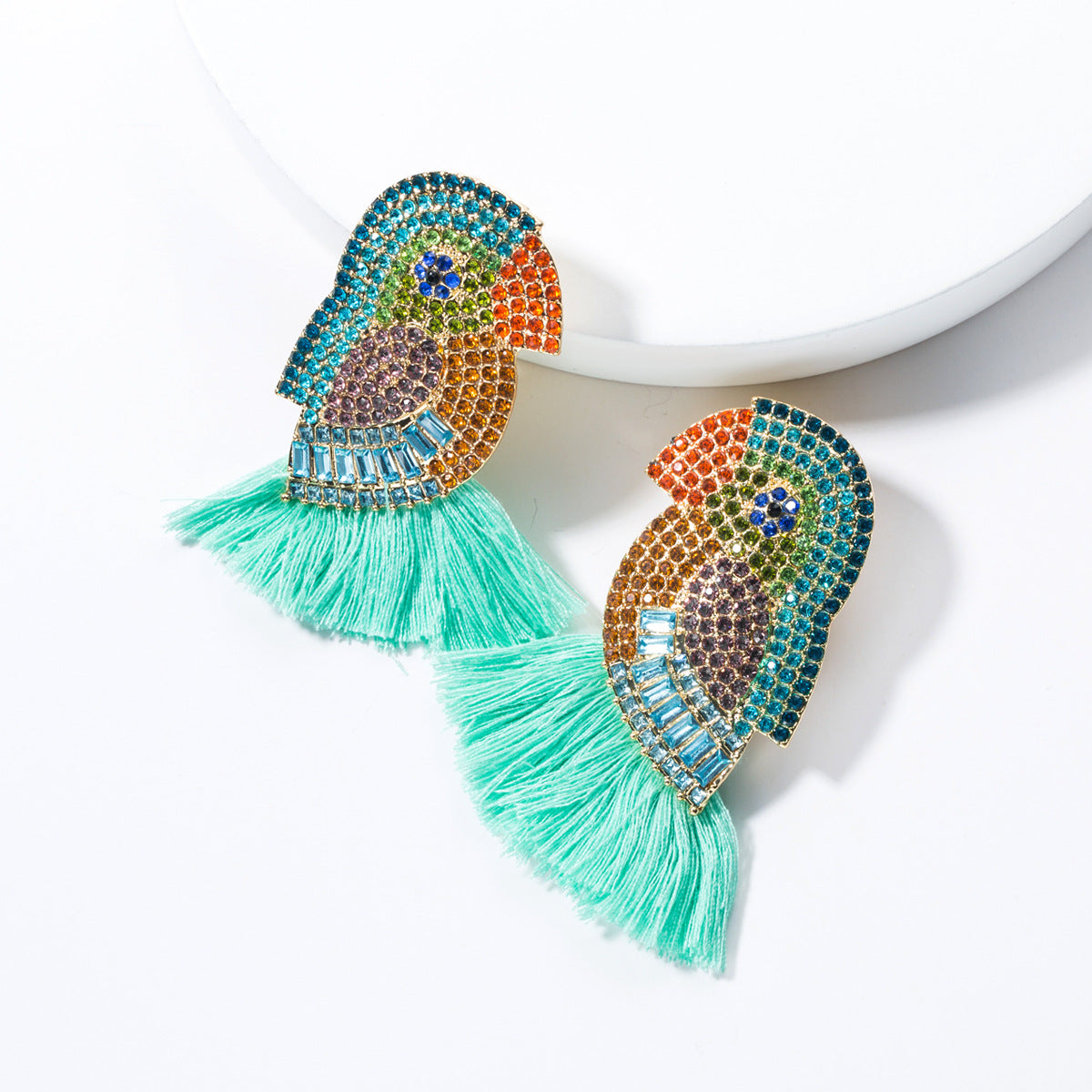 Acrylic Colorful Crystals Parrot Tassel Female Earrings