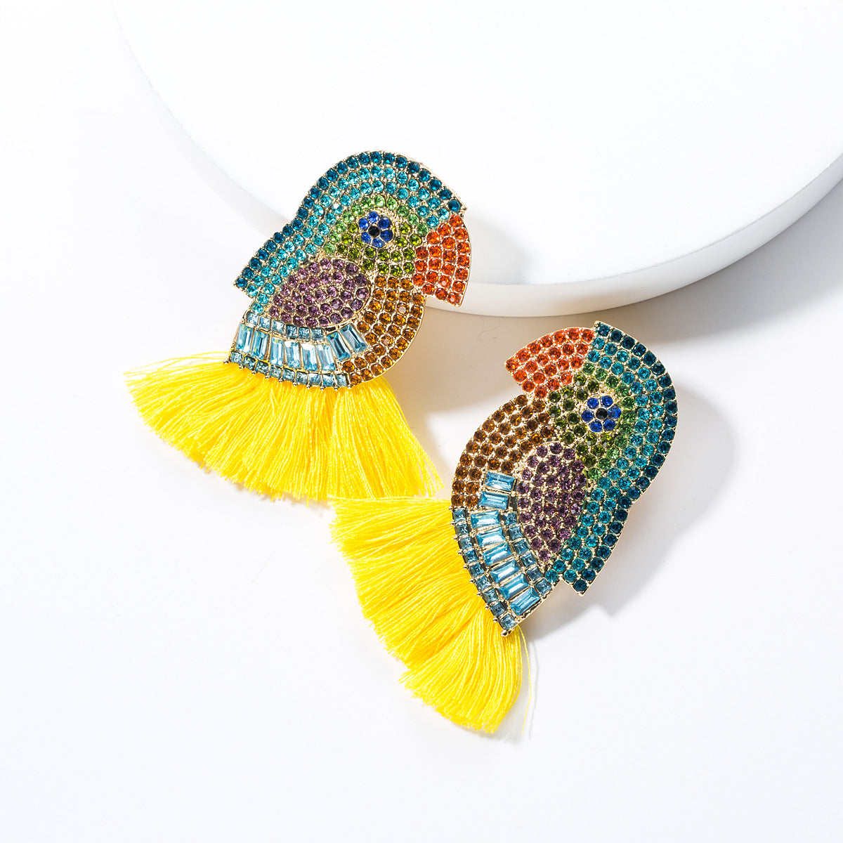 Acrylic Colorful Crystals Parrot Tassel Female Earrings