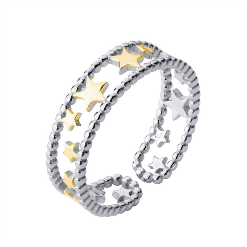 Double Circles Star Fashion Personalized Mori Design Sier Plated Rings
