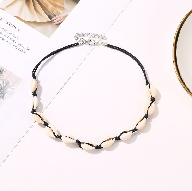 Women's Black Knotted Beach Style Natural Shell Necklaces