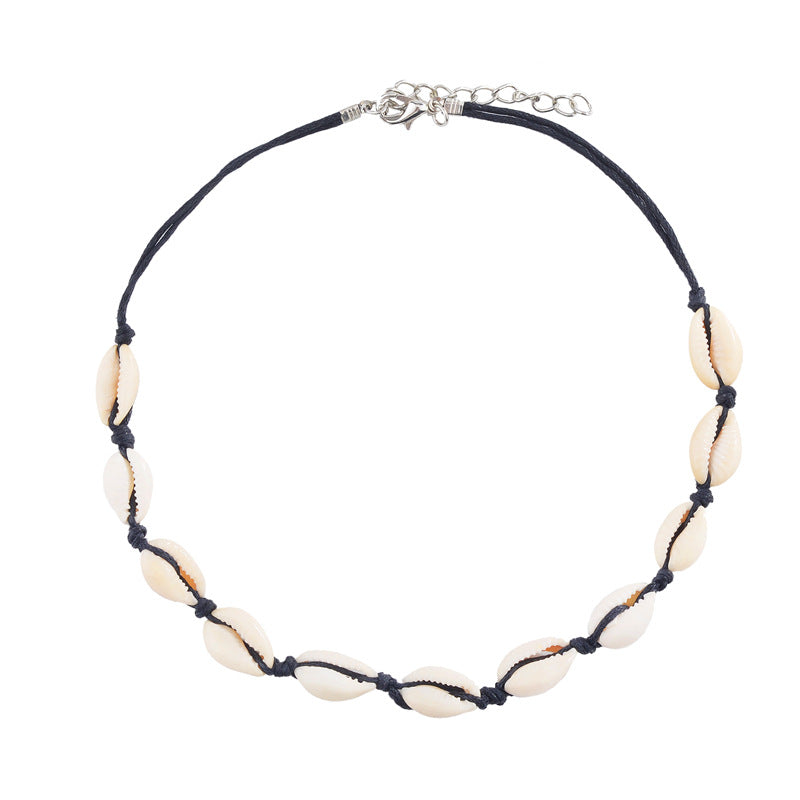 Women's Black Knotted Beach Style Natural Shell Necklaces