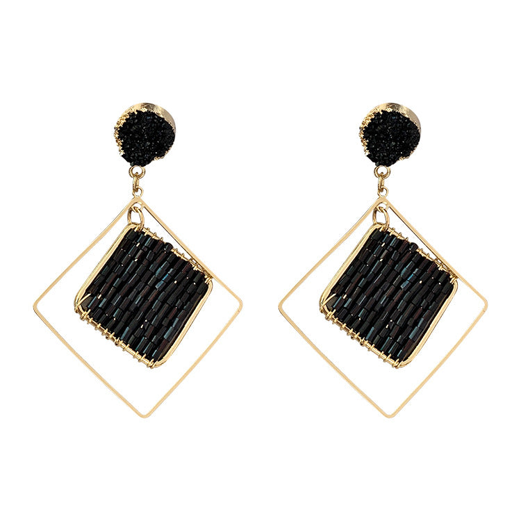 Damen-Sier-Nadel-geometrischer Diamant-lange, trendige koreanische Ringe