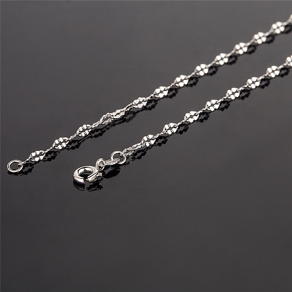 White Gold Plated Lip Chain Clover Twist Tile Necklaces
